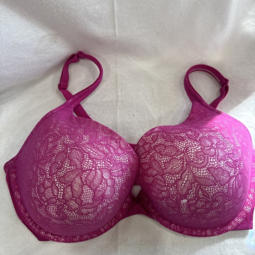 Cacique Lace Underwire boost plunge Bra in Fuchsia 40 F Padded Adjustable Strap